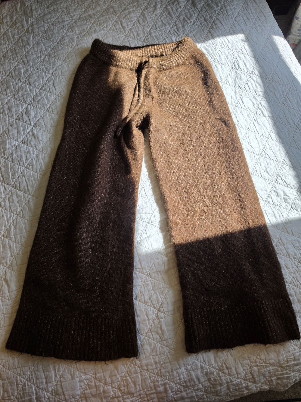 MATE the Label Two-Tone Brown Knit Wide-Leg Pants